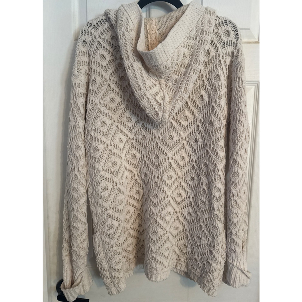 Women's POL Cream Open Knit Hooded Cardigan - Picture 3 of 4